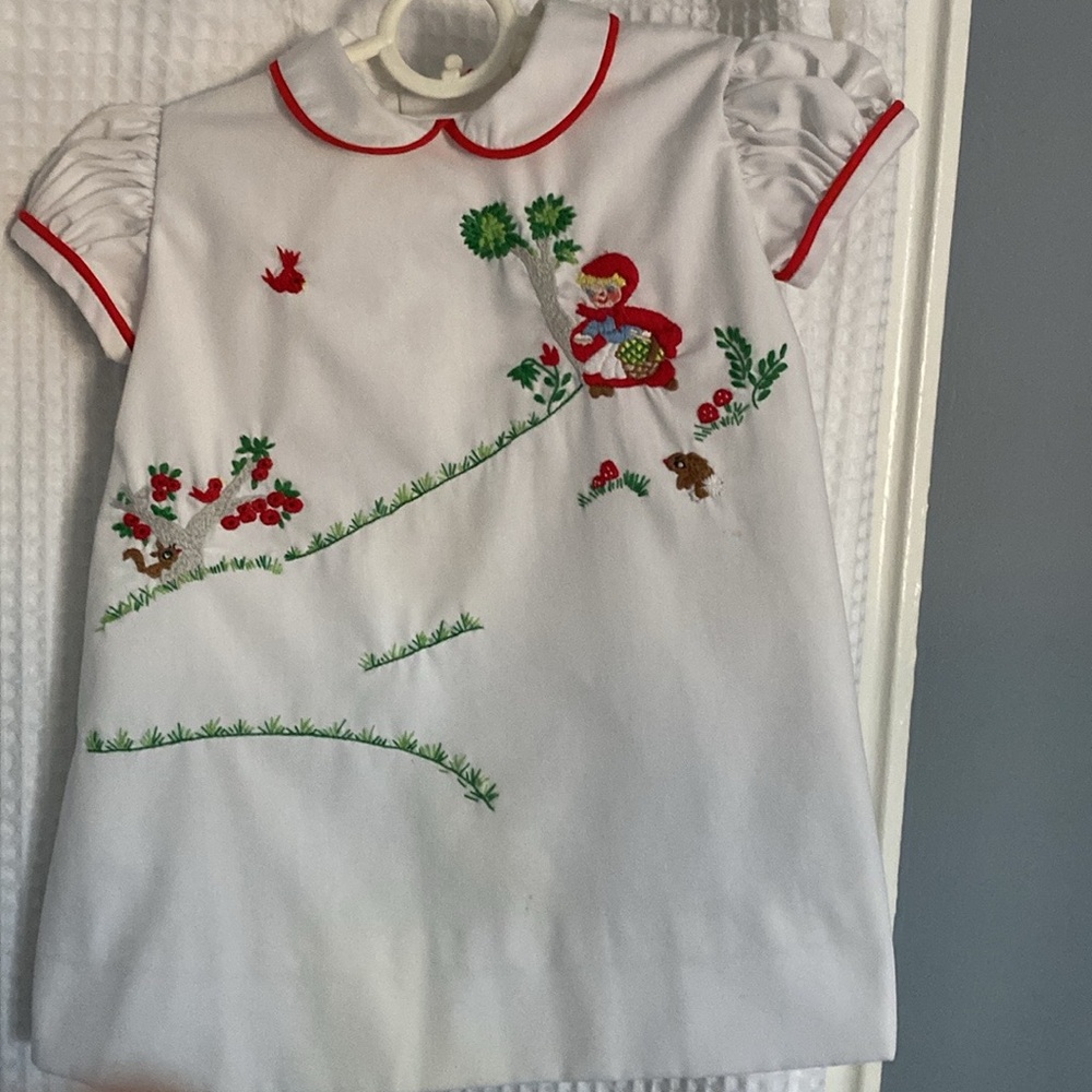 Woman’s Exchange hand embroidered Little Red Riding Hood cotton dress.
